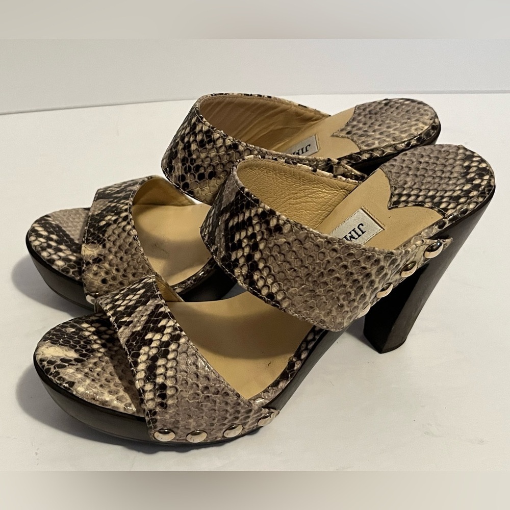 Jimmy Choo Snakeskin Python Slides Sandal Wooden … - image 5